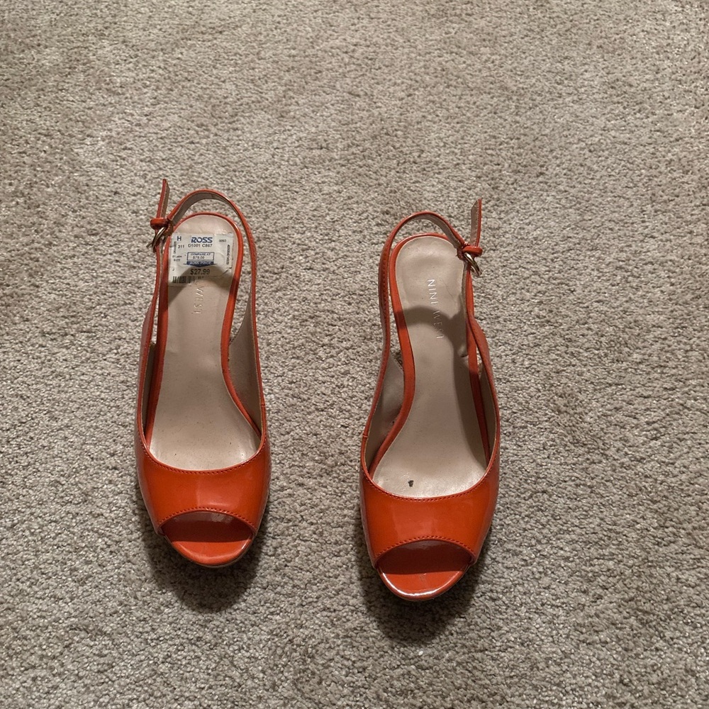 Nine West Orange Peep-Toe Heels